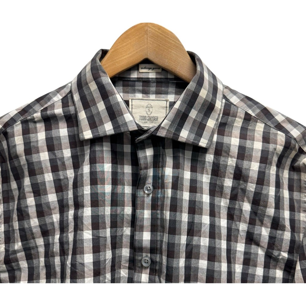 Todd Snyder Men's 16.5 32/33 Gray/Black Checkered Melange Yarns Cotton Shirt euc